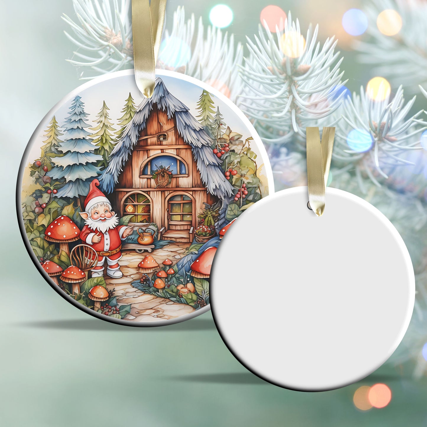 Whimsical Gnome Christmas Ceramic Ornament 70-01
