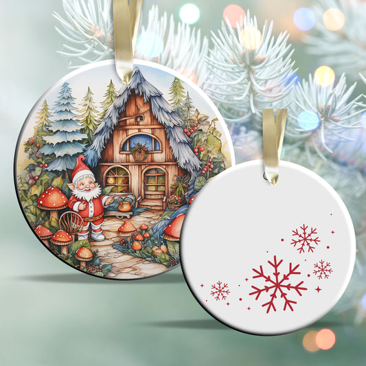 Whimsical Gnome Christmas Ceramic Ornament 70-01