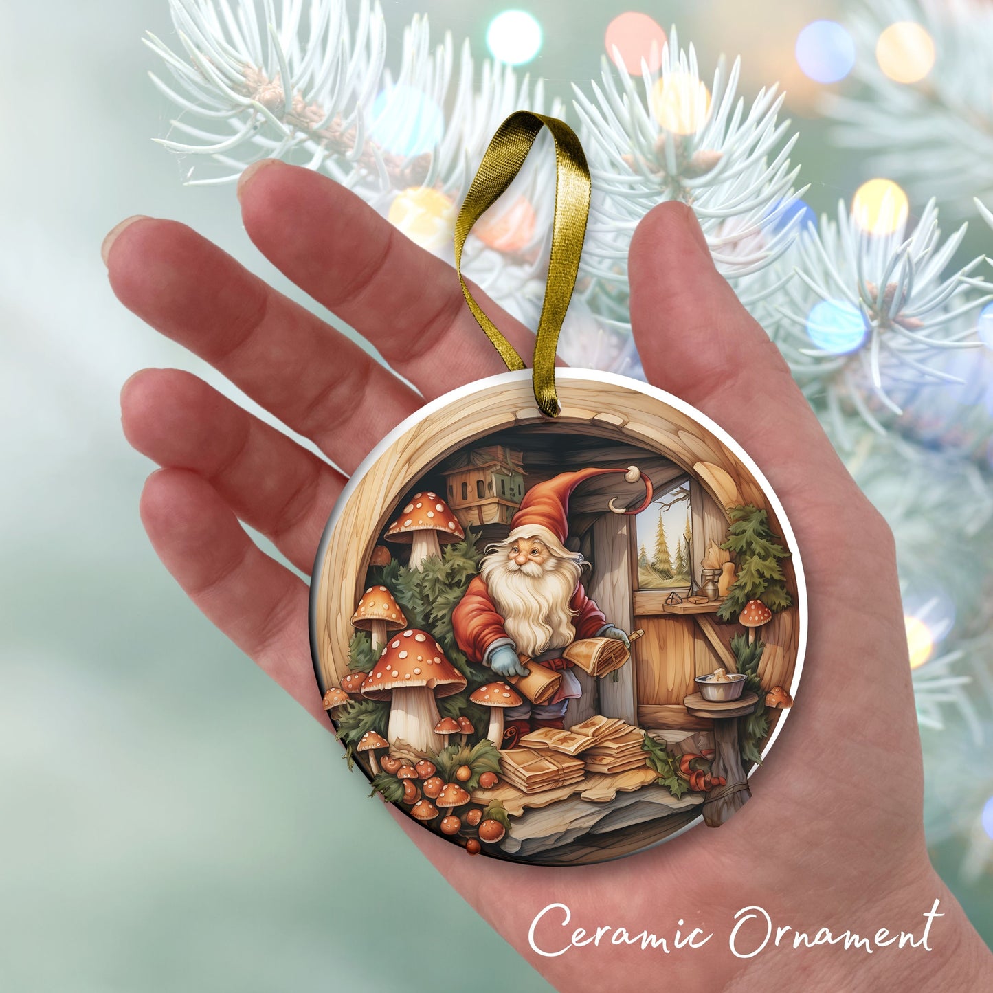 Whimsical Gnome Christmas Ceramic Ornament 70-02