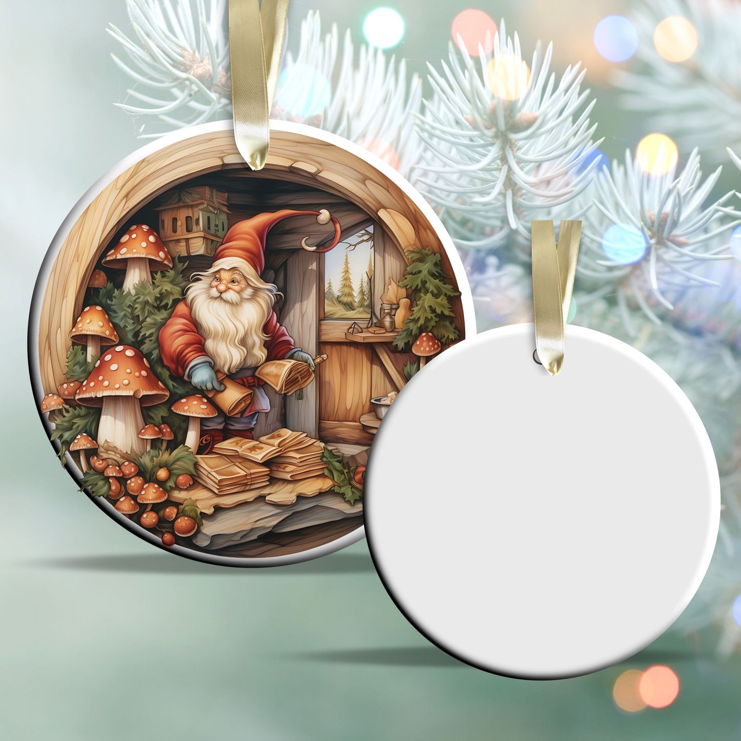 Whimsical Gnome Christmas Ceramic Ornament 70-02