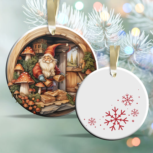 Whimsical Gnome Christmas Ceramic Ornament 70-02