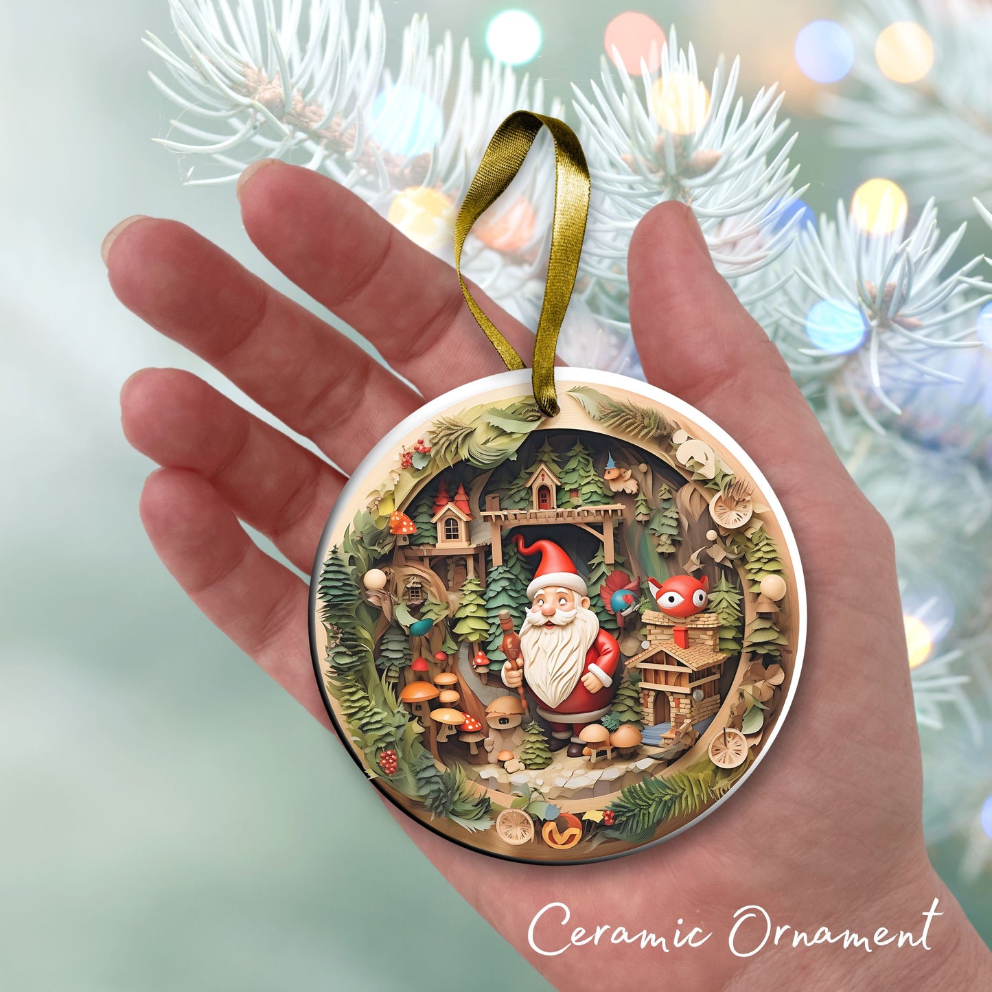 Whimsical Gnome Christmas Ceramic Ornament 70-04