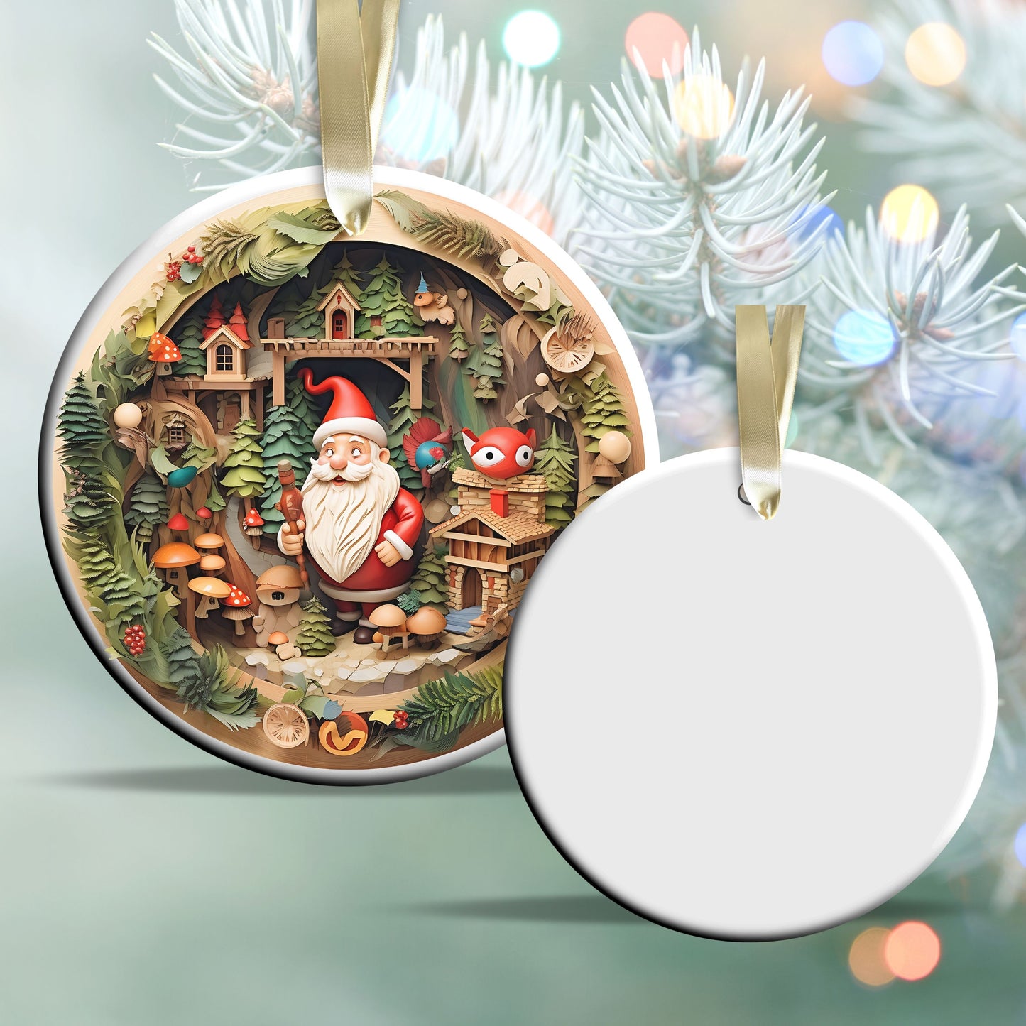 Whimsical Gnome Christmas Ceramic Ornament 70-04