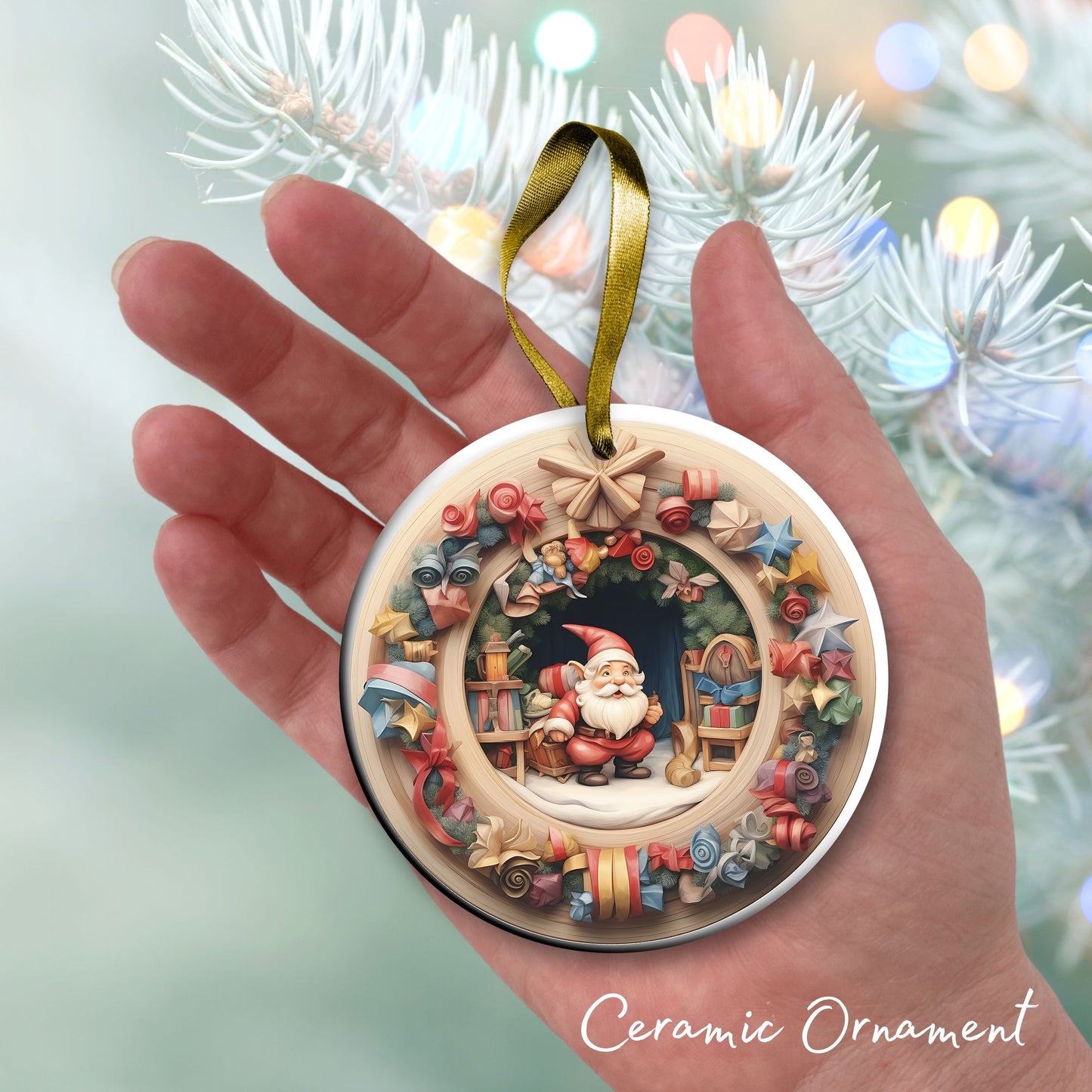 Whimsical Gnome Christmas Ceramic Ornament 70-06