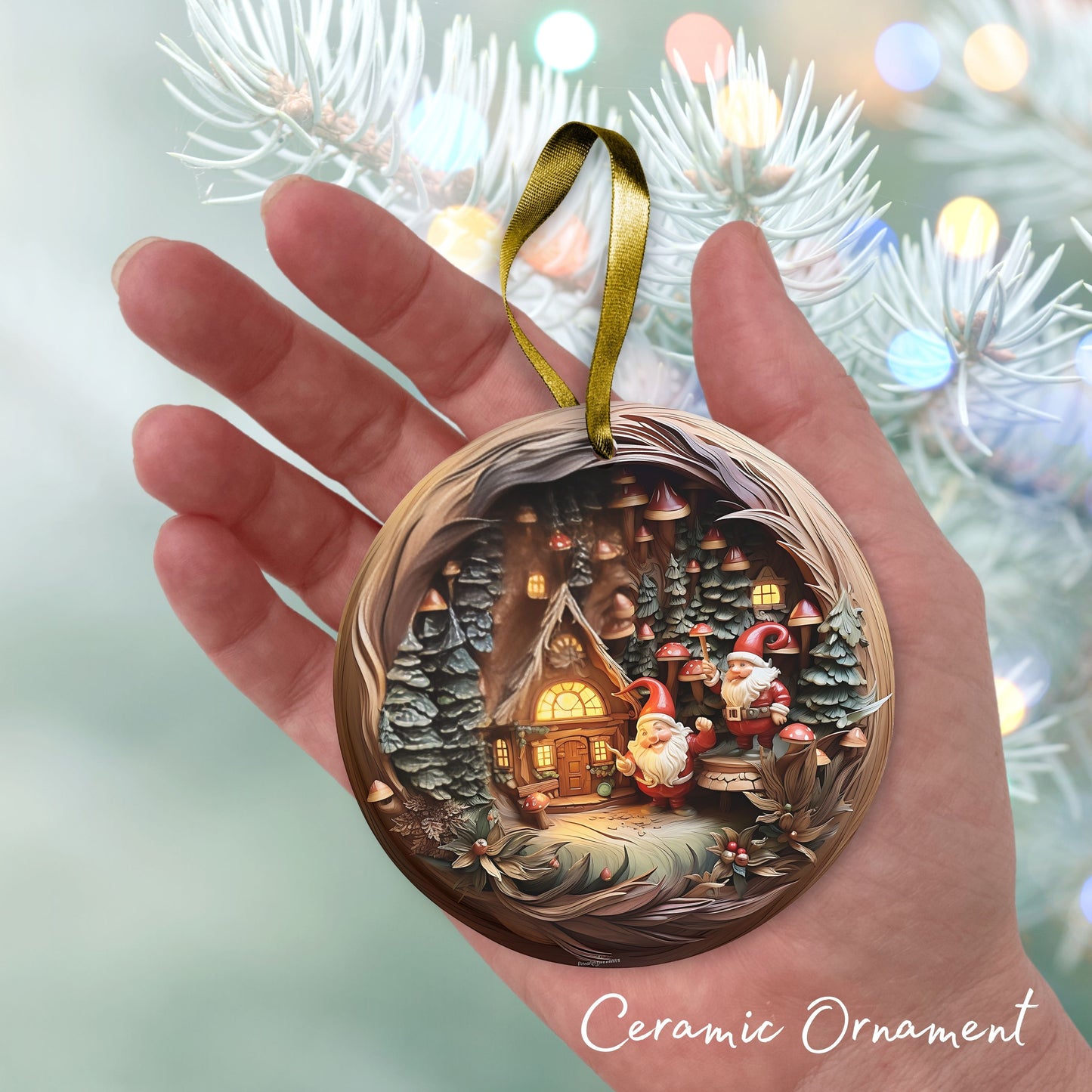 Whimsical Gnome Christmas Ceramic Ornament 70-07