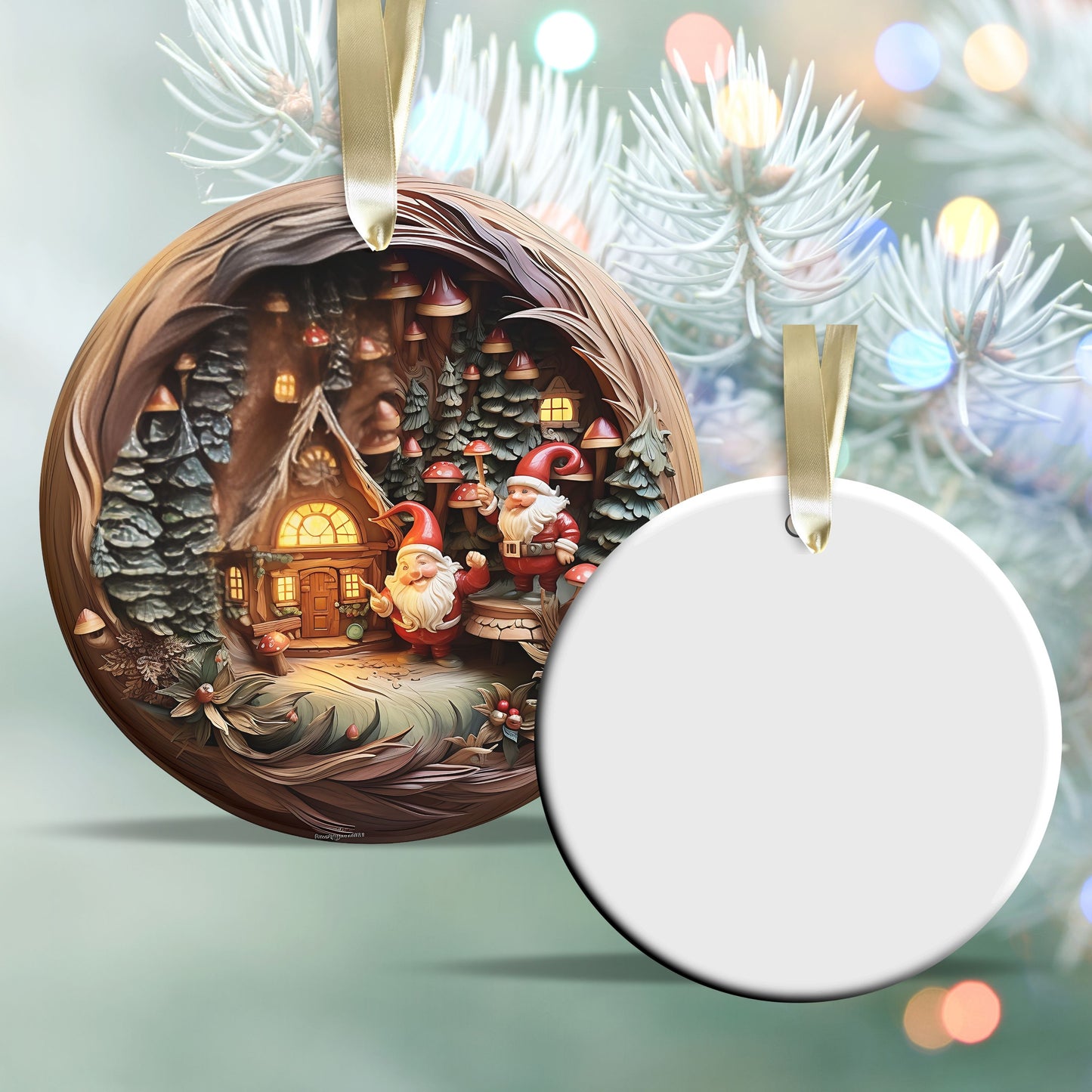Whimsical Gnome Christmas Ceramic Ornament 70-07