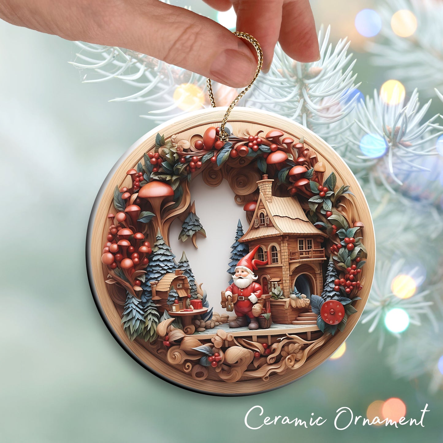 Whimsical Gnome Christmas Ceramic Ornament 70-09