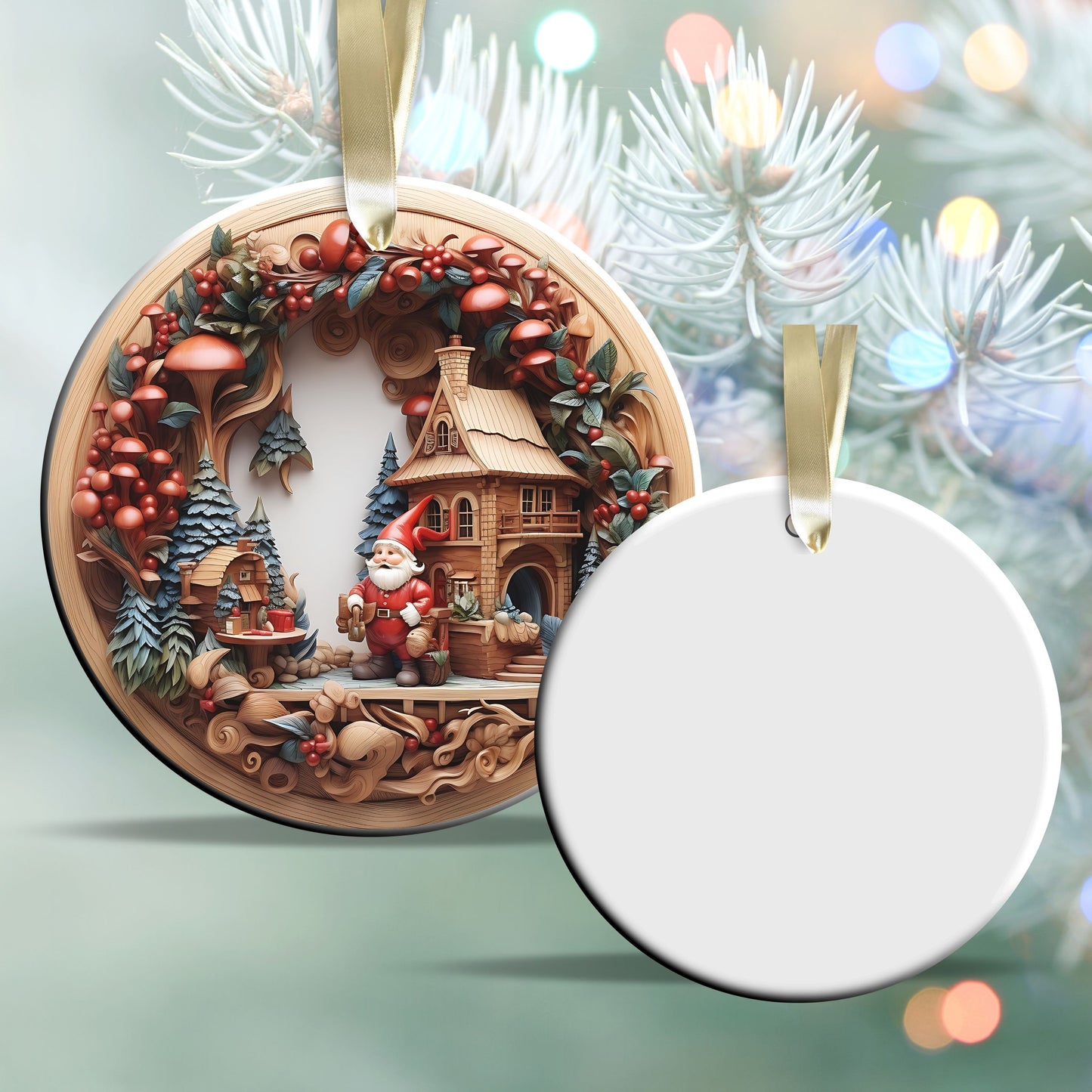 Whimsical Gnome Christmas Ceramic Ornament 70-09