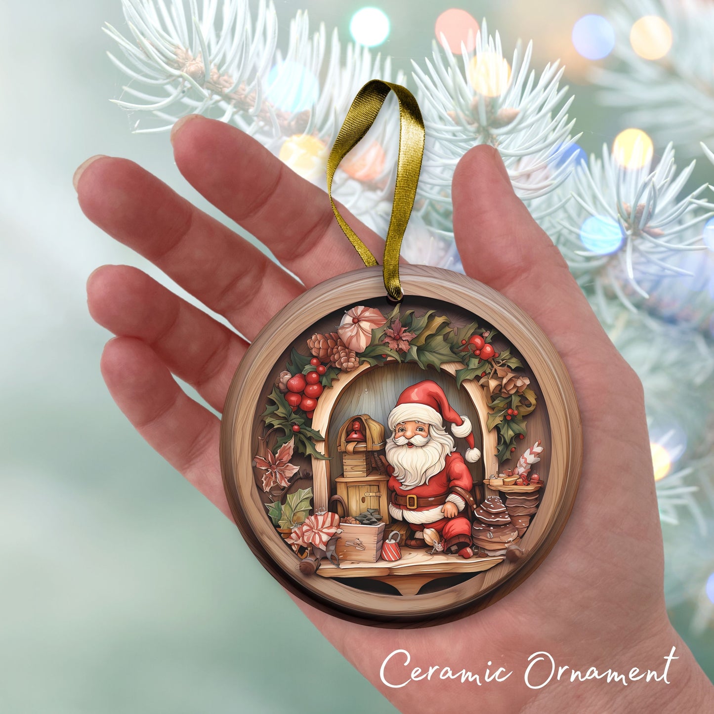 Whimsical Gnome Christmas Ceramic Ornament 70-14