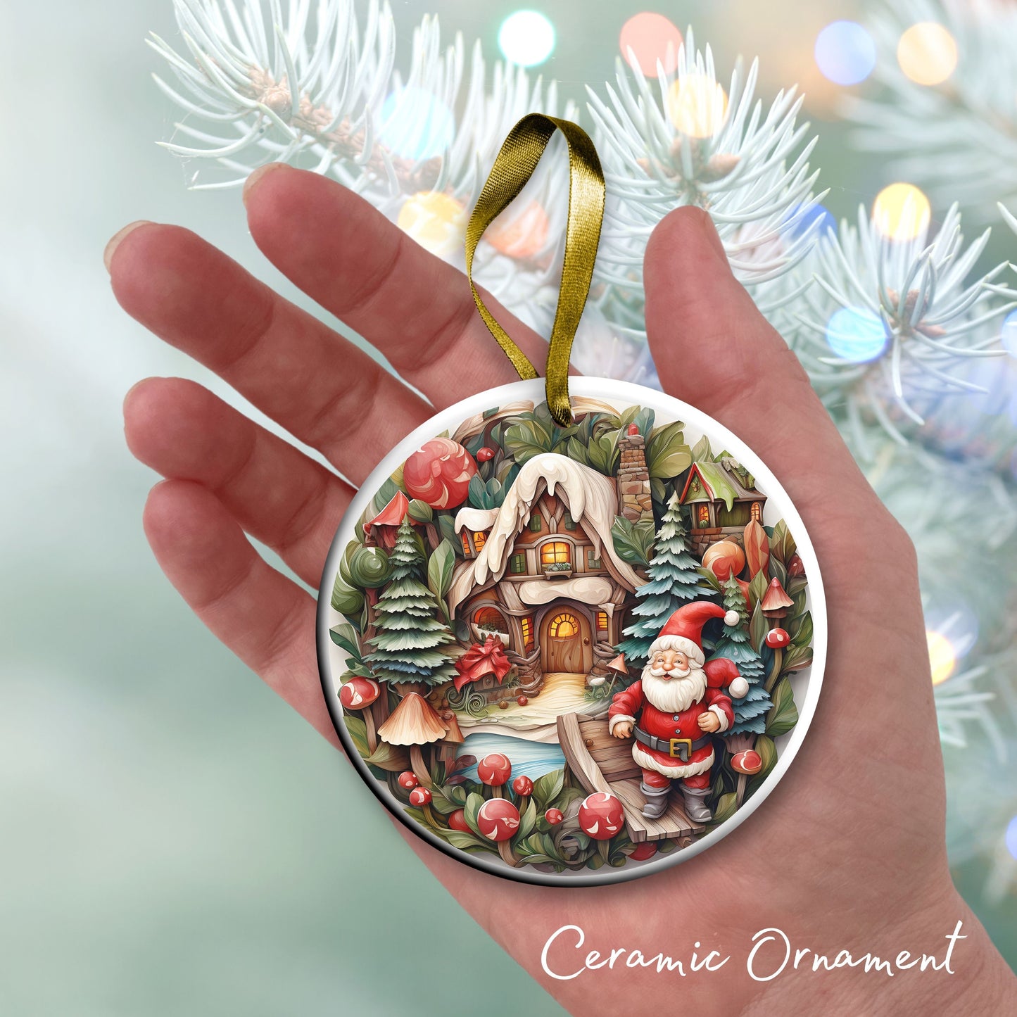 Whimsical Gnome Christmas Ceramic Ornament 70-15
