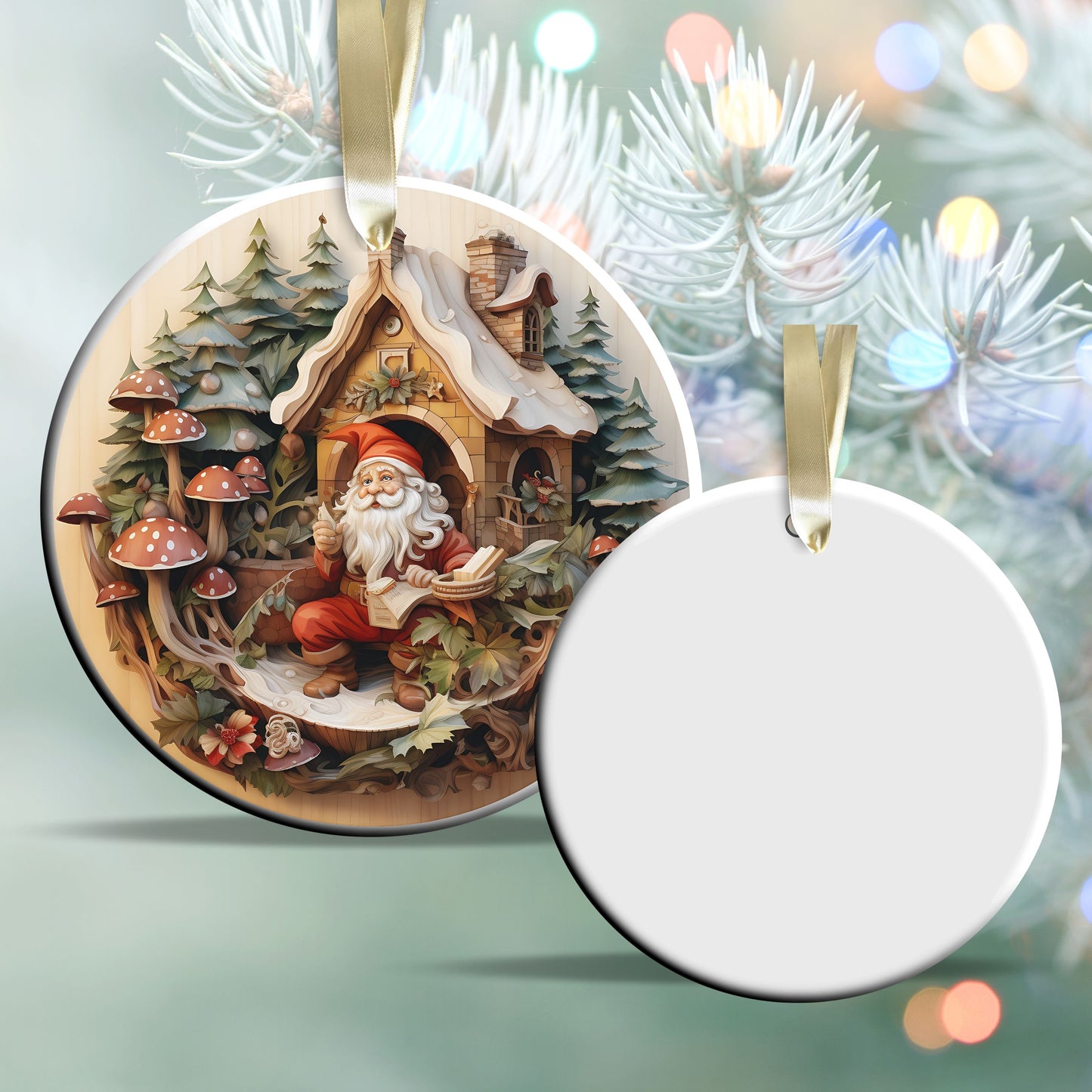 Whimsical Gnome Christmas Ceramic Ornament 70-17
