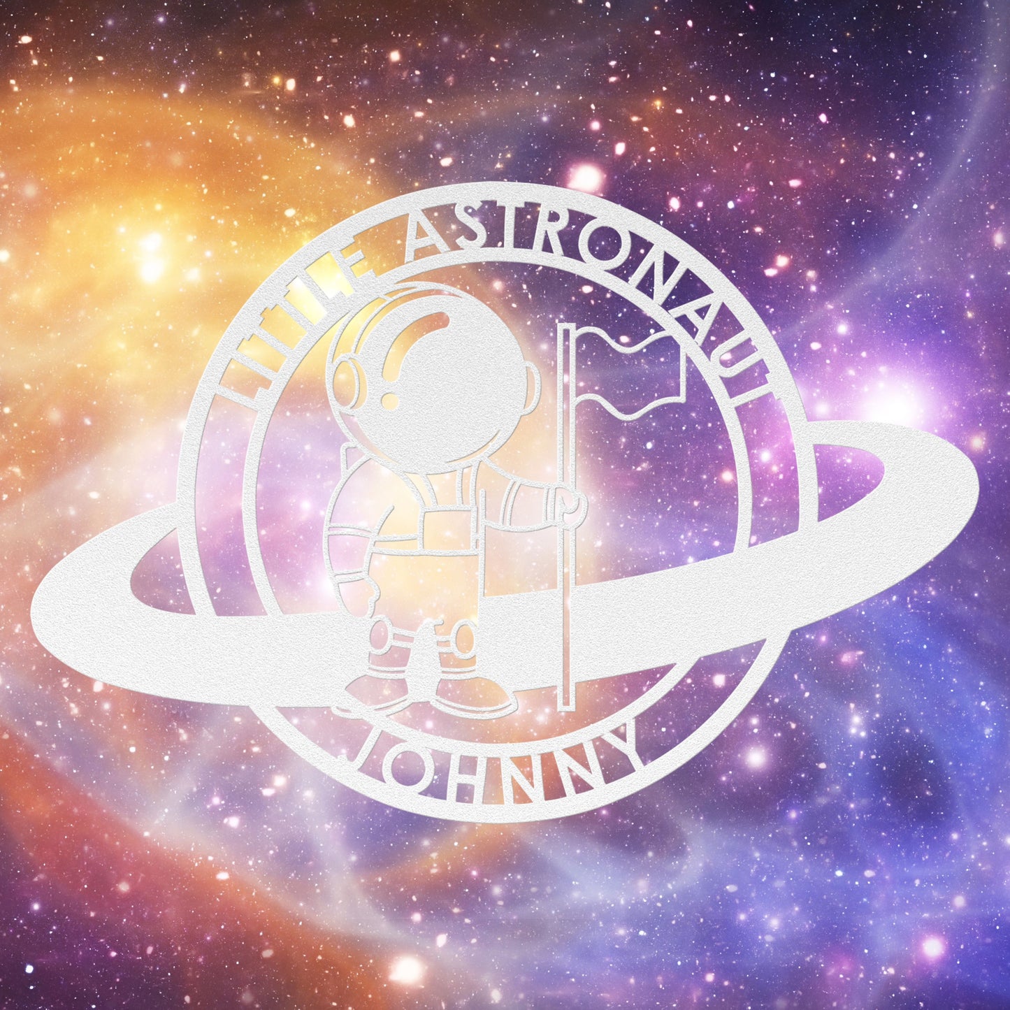 Little Astronaut with Flag Metal Sign