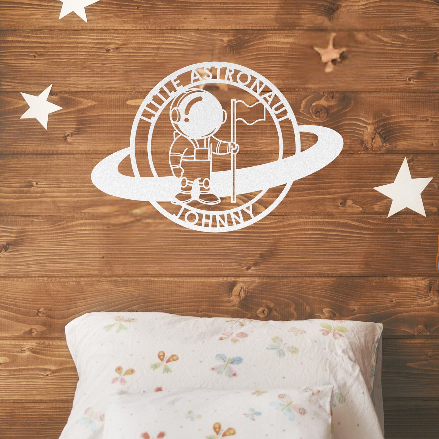 Little Astronaut with Flag Metal Sign