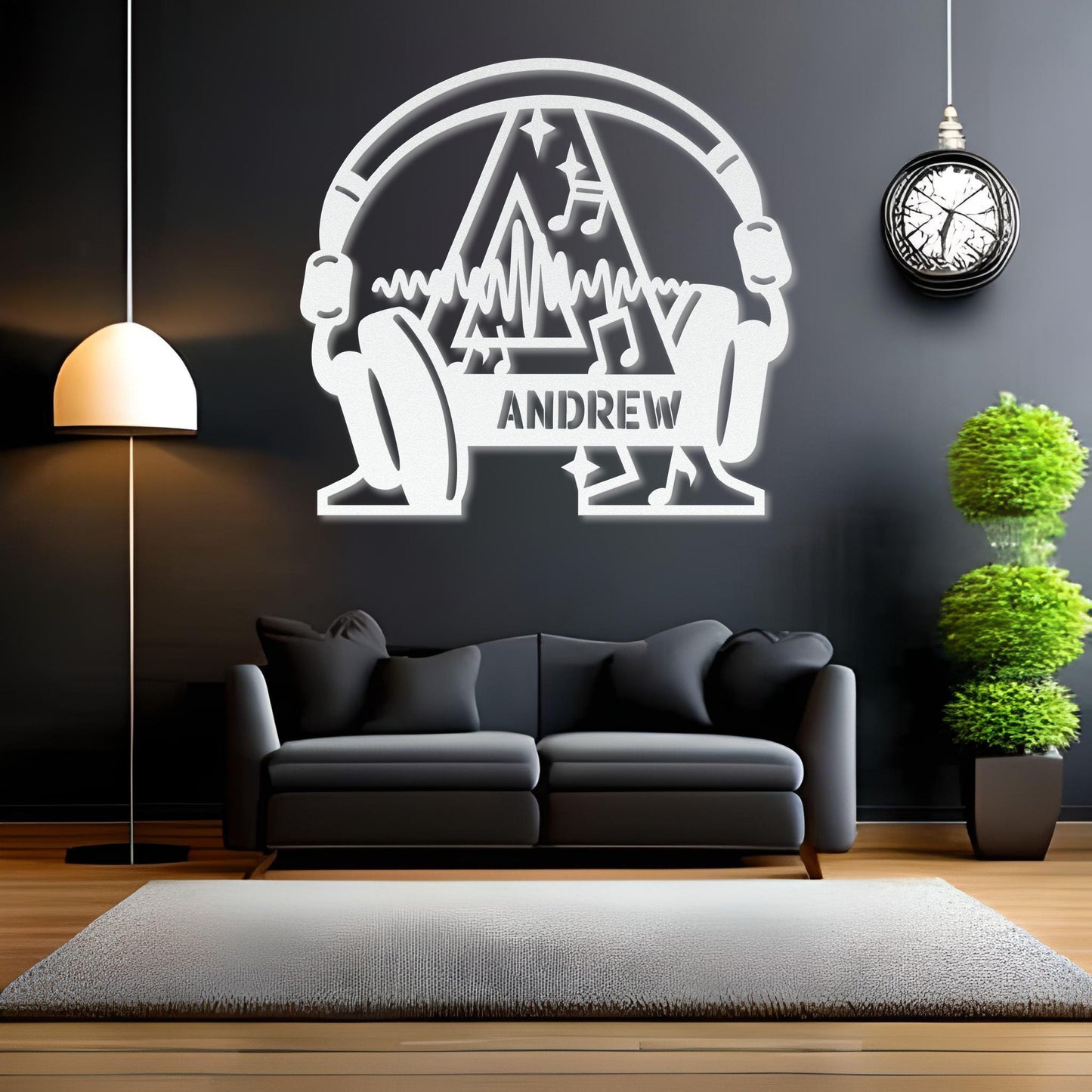 Personalized Headphones Monogram Letter A - Metal Sign