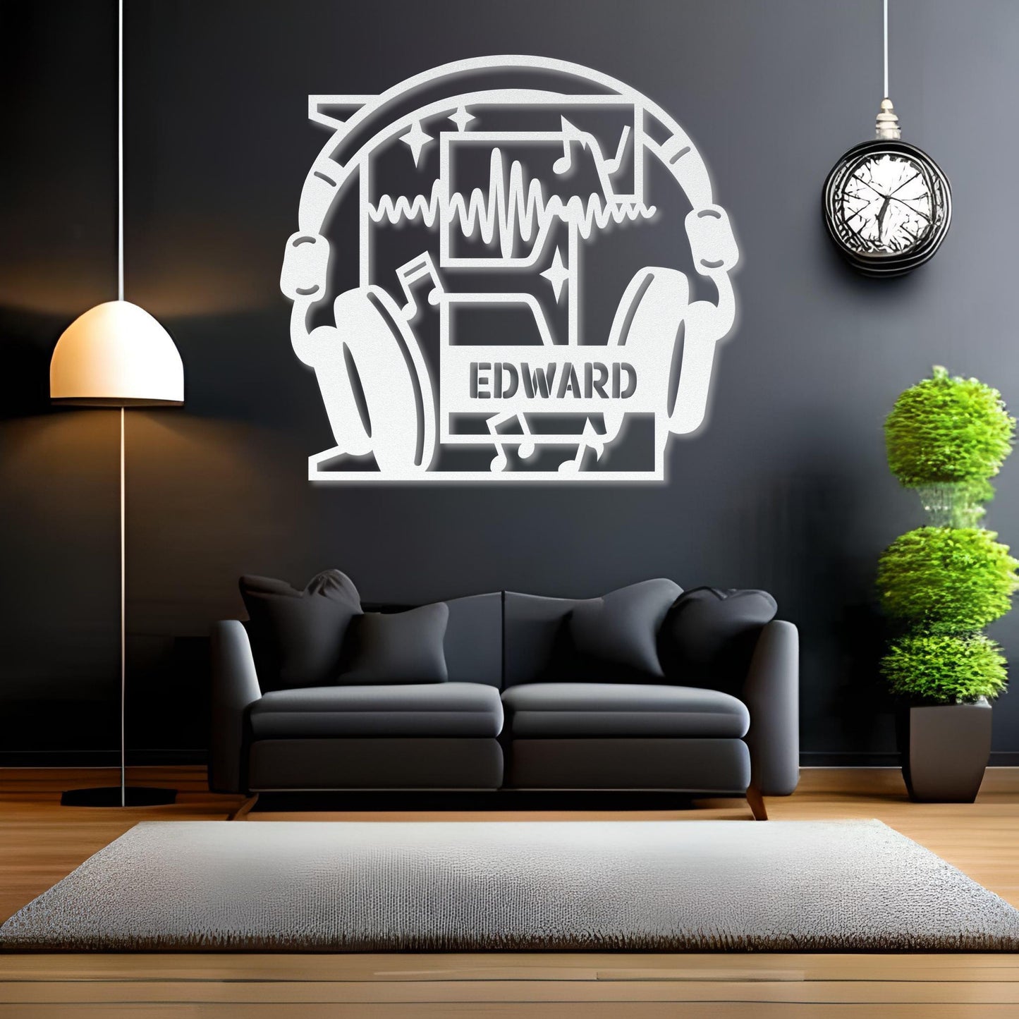 Personalized Headphones Monogram Letter E - Metal Sign