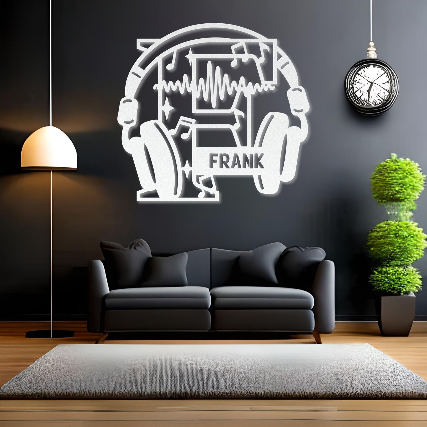 Personalized Headphones Monogram Letter F - Metal Sign