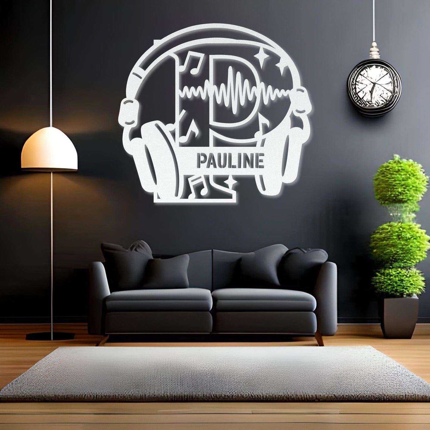Personalized Headphones Monogram Letter P - Metal Sign