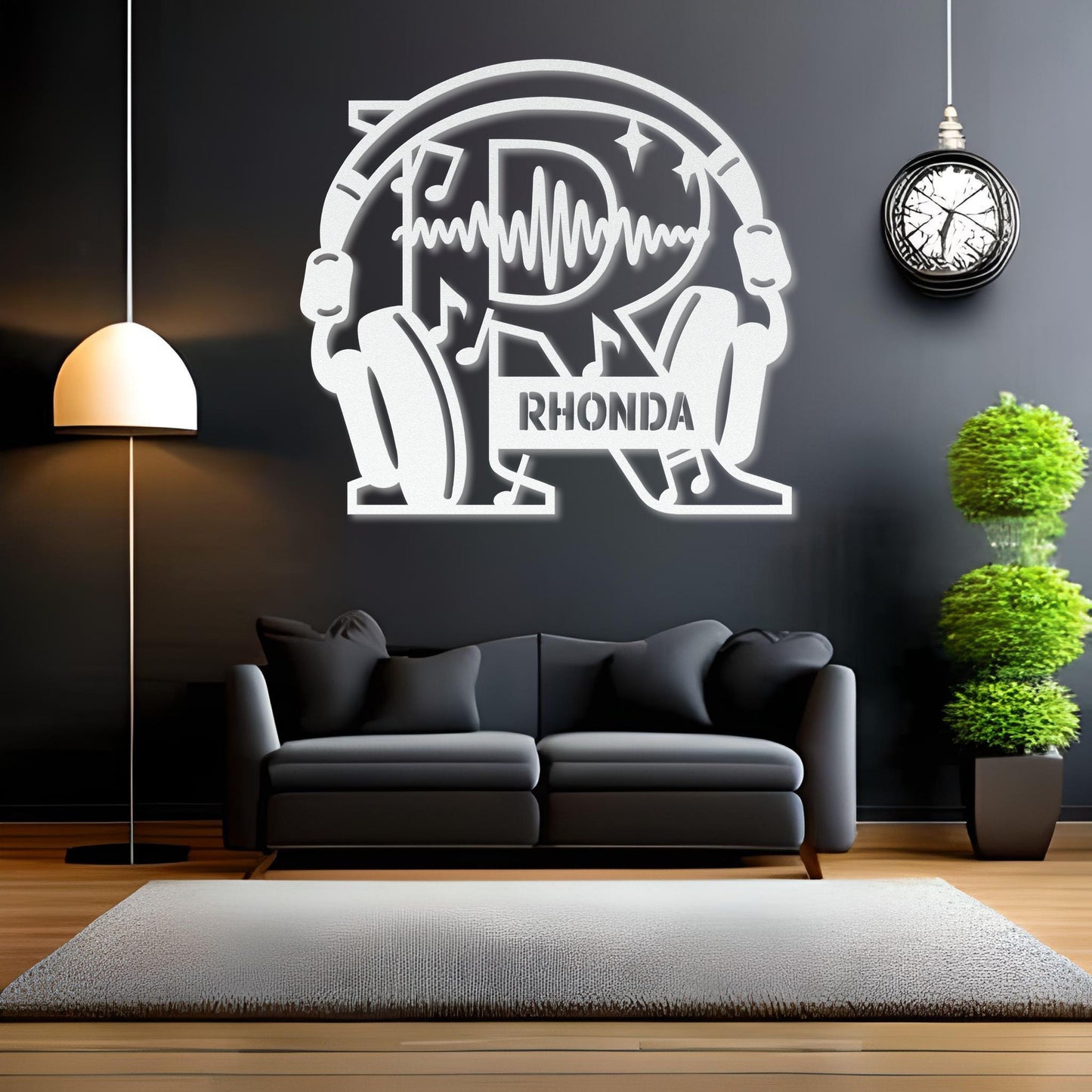 Personalized Headphones Monogram Letter R - Metal Sign