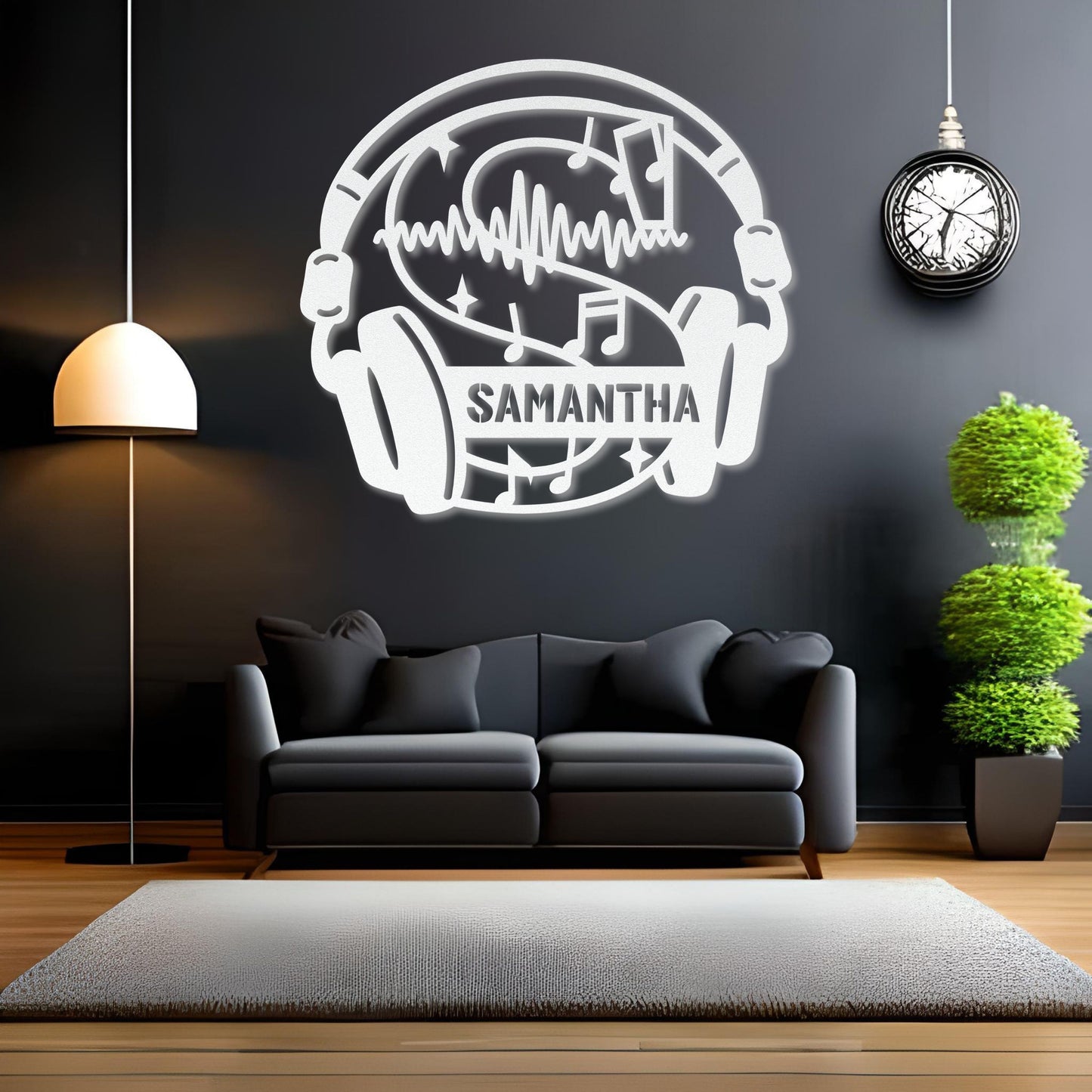 Personalized Headphones Monogram Letter S - Metal Sign