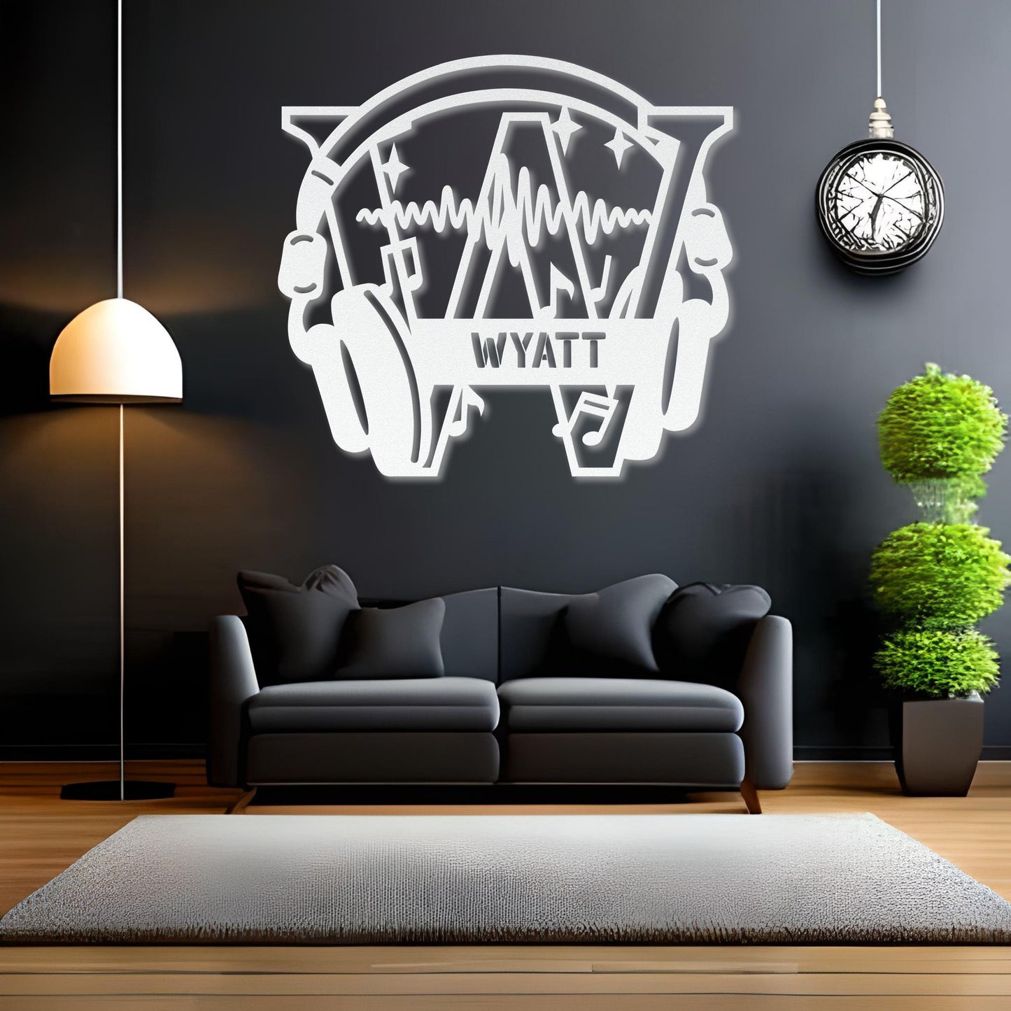 Personalized Headphones Monogram Letter W - Metal Sign