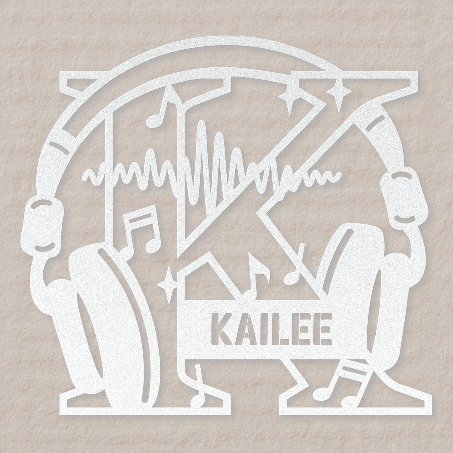 Personalized Headphones Monogram Letter K - Metal Sign