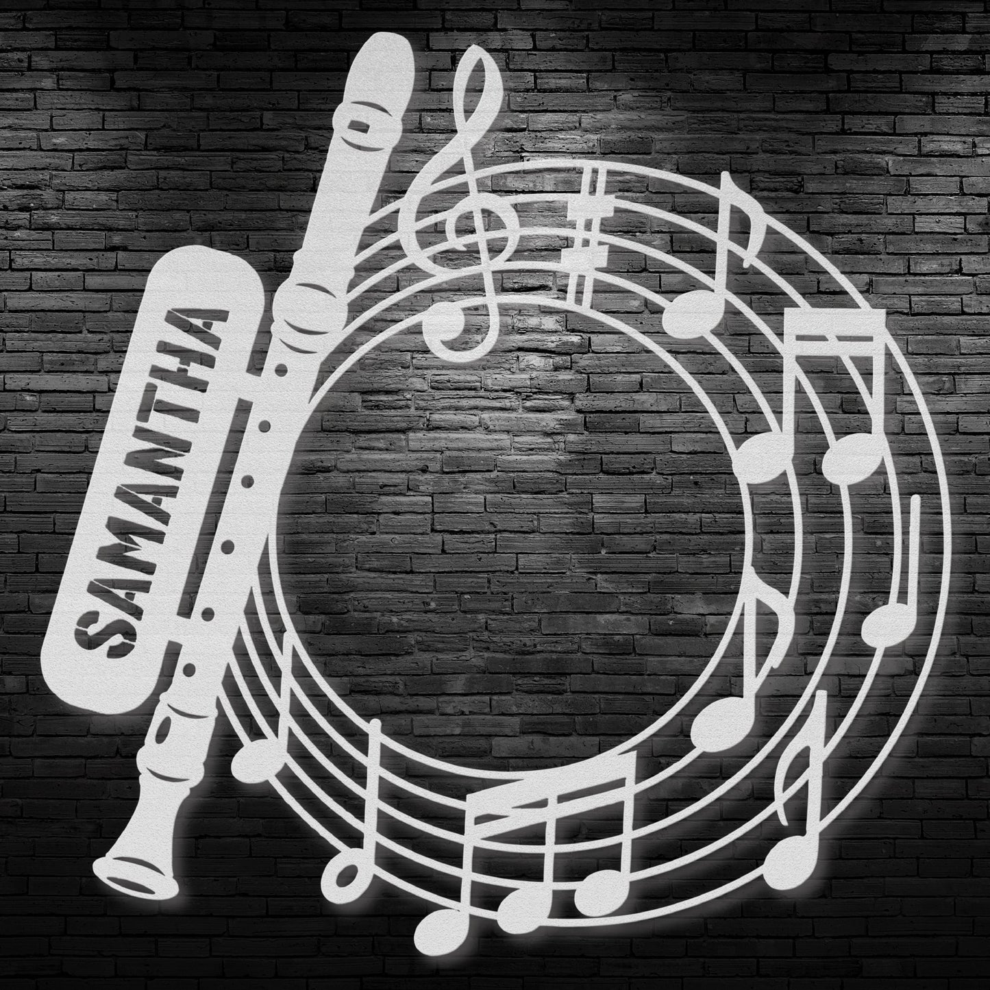 Musical Flute with Notes - Metal Sign