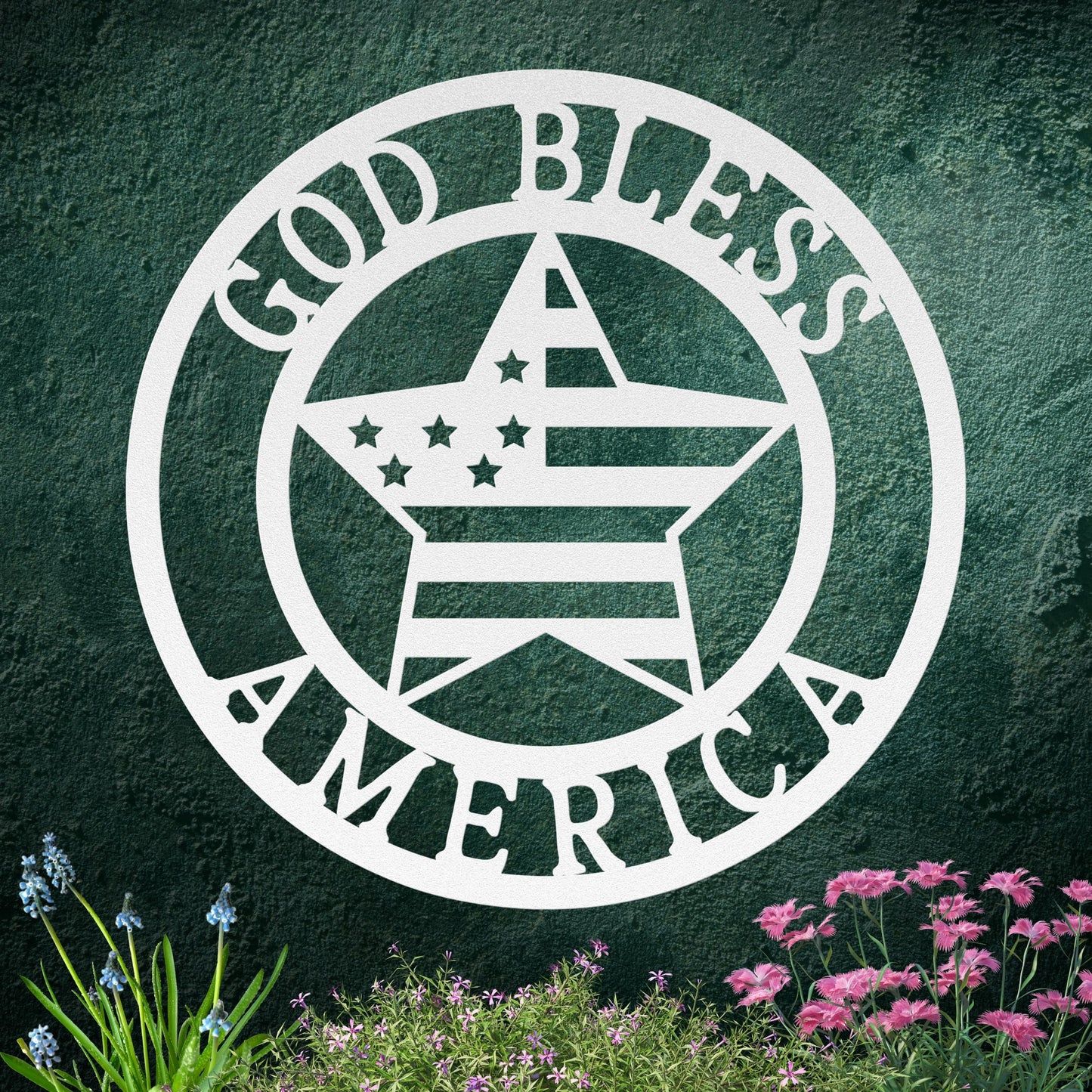God Bless America with Star Flag Metal Sign
