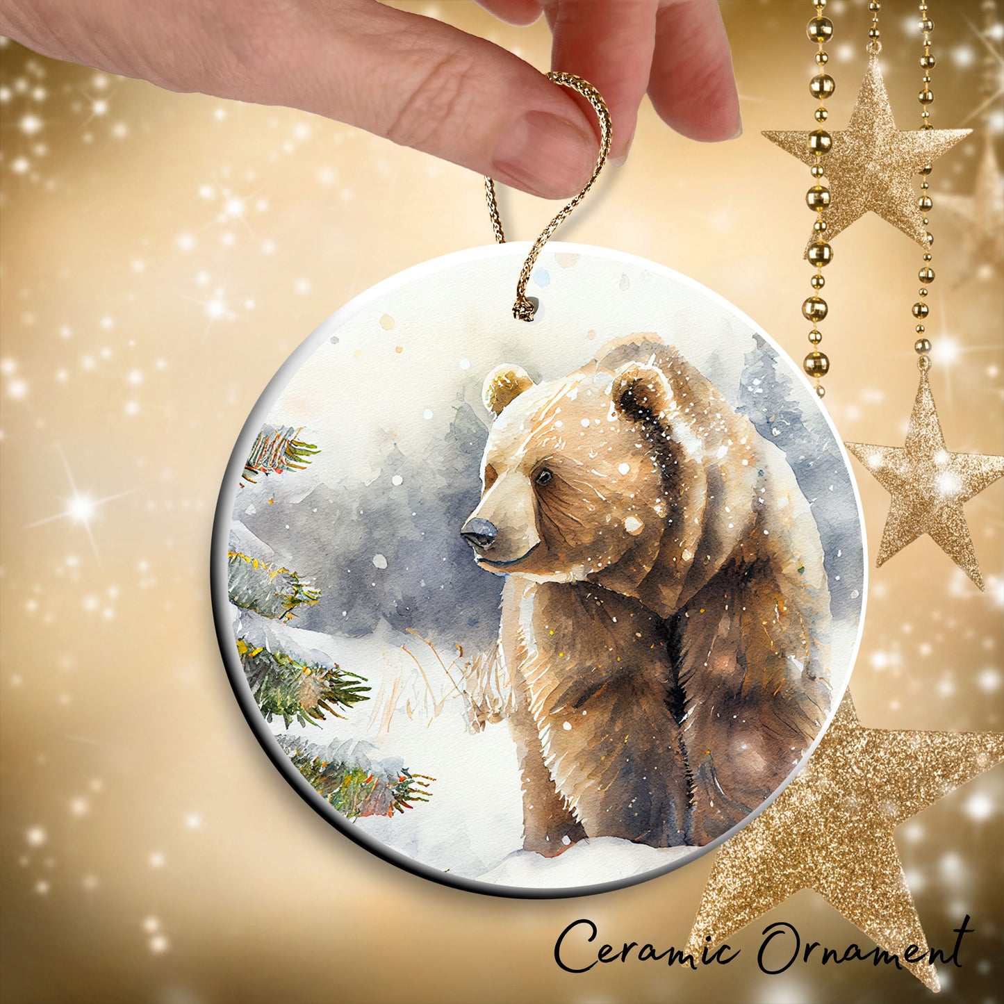 Winter Bear Ceramic Ornament Bunde of 6