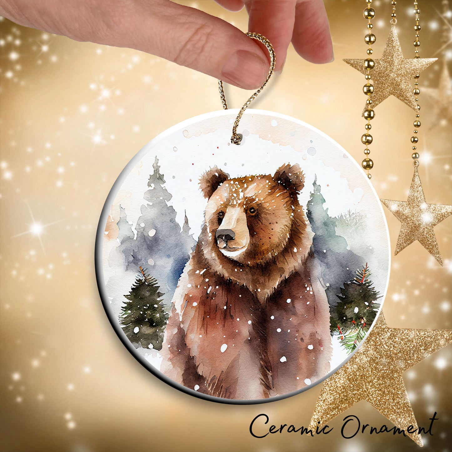 Winter Bear Ceramic Ornament Bunde of 6