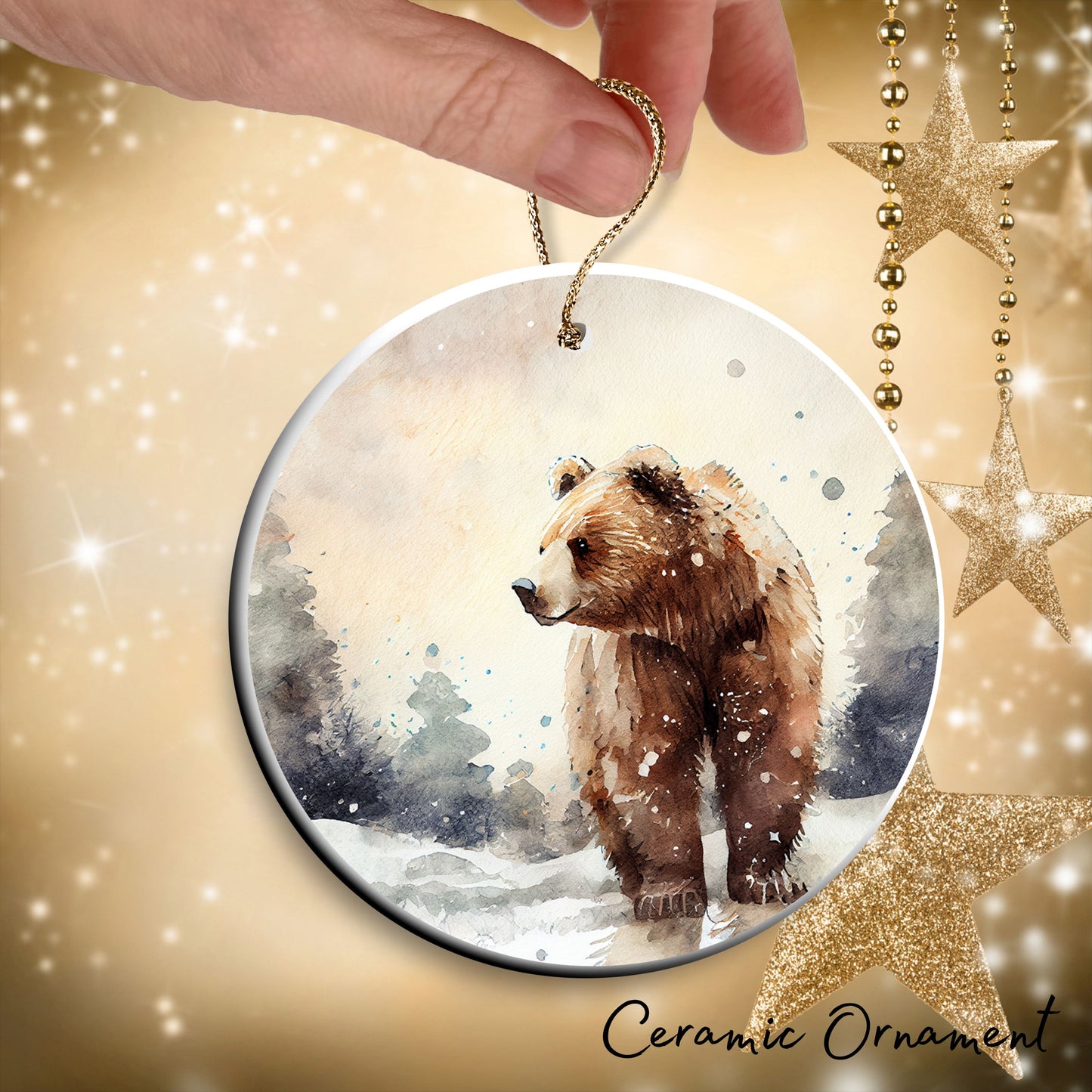 Winter Bear Ceramic Ornament Bunde of 6