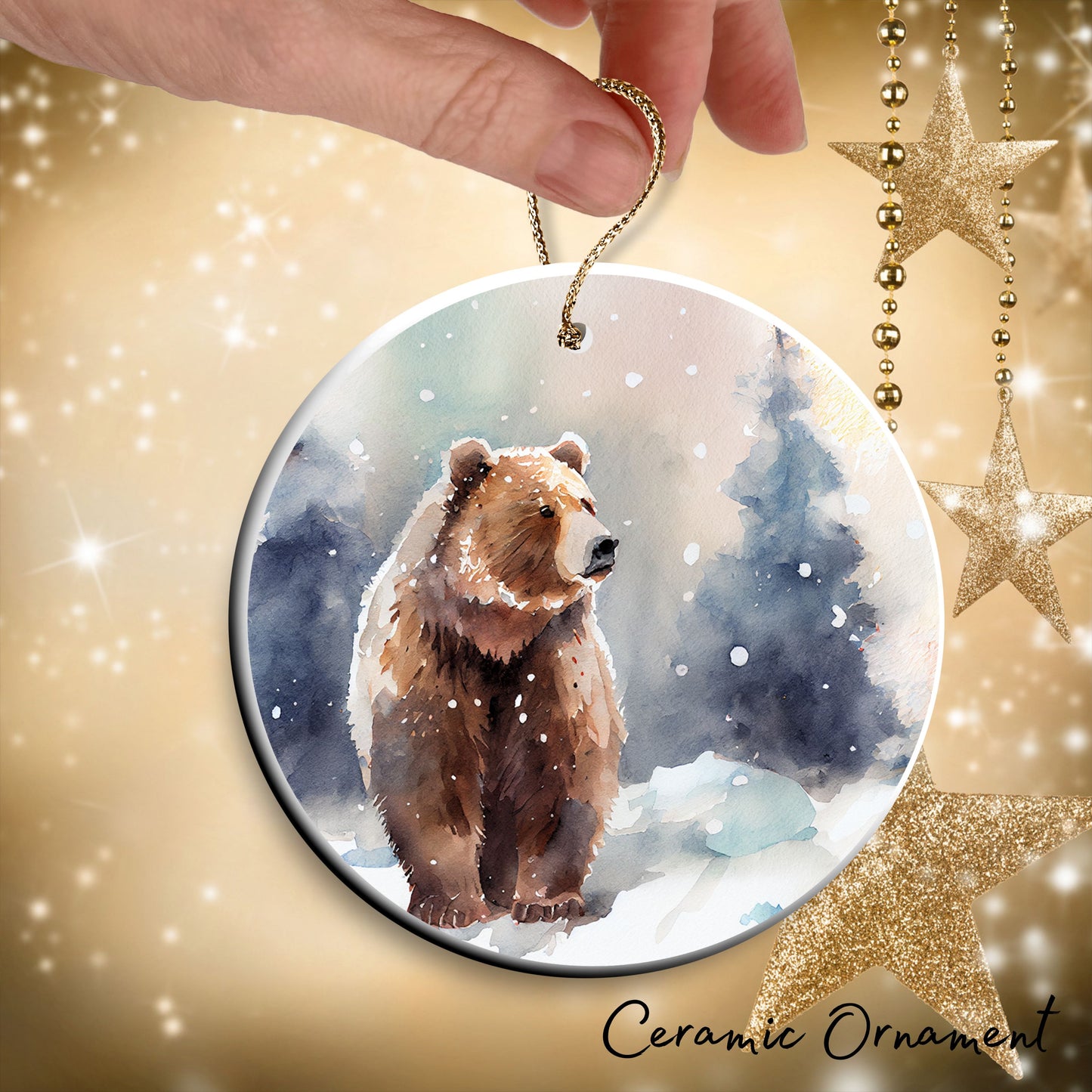 Winter Bear Ceramic Ornament Bunde of 6
