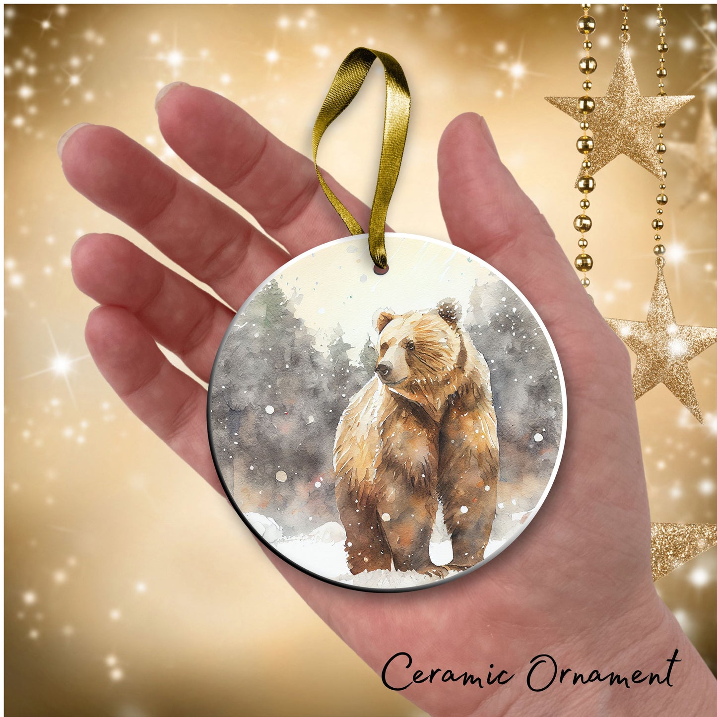 Winter Bear Ceramic Ornament Bunde of 6