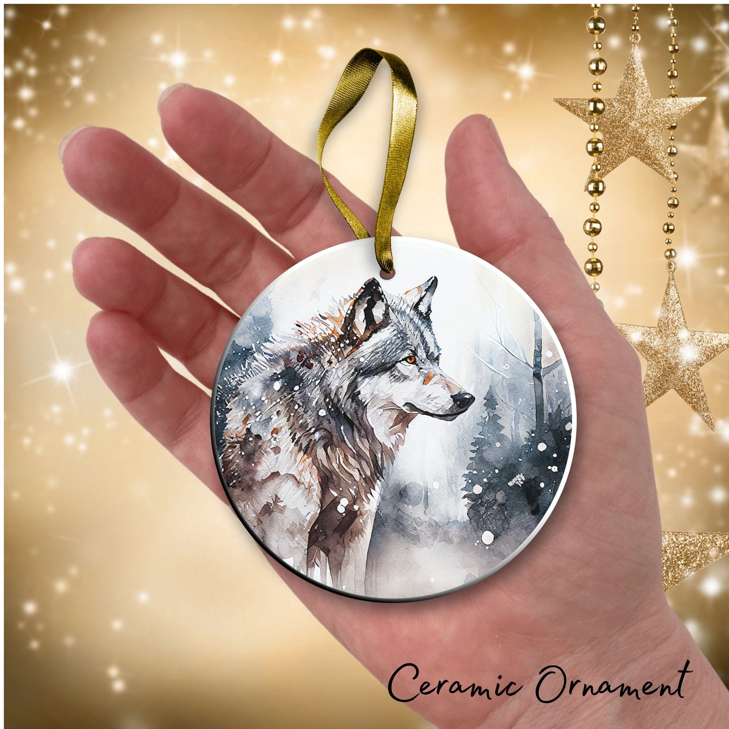 Winter Wolf Ceramic Ornament 31-02