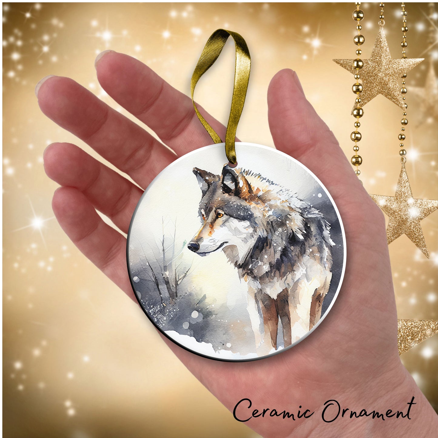 Winter Wolf Ceramic Ornament 31-05