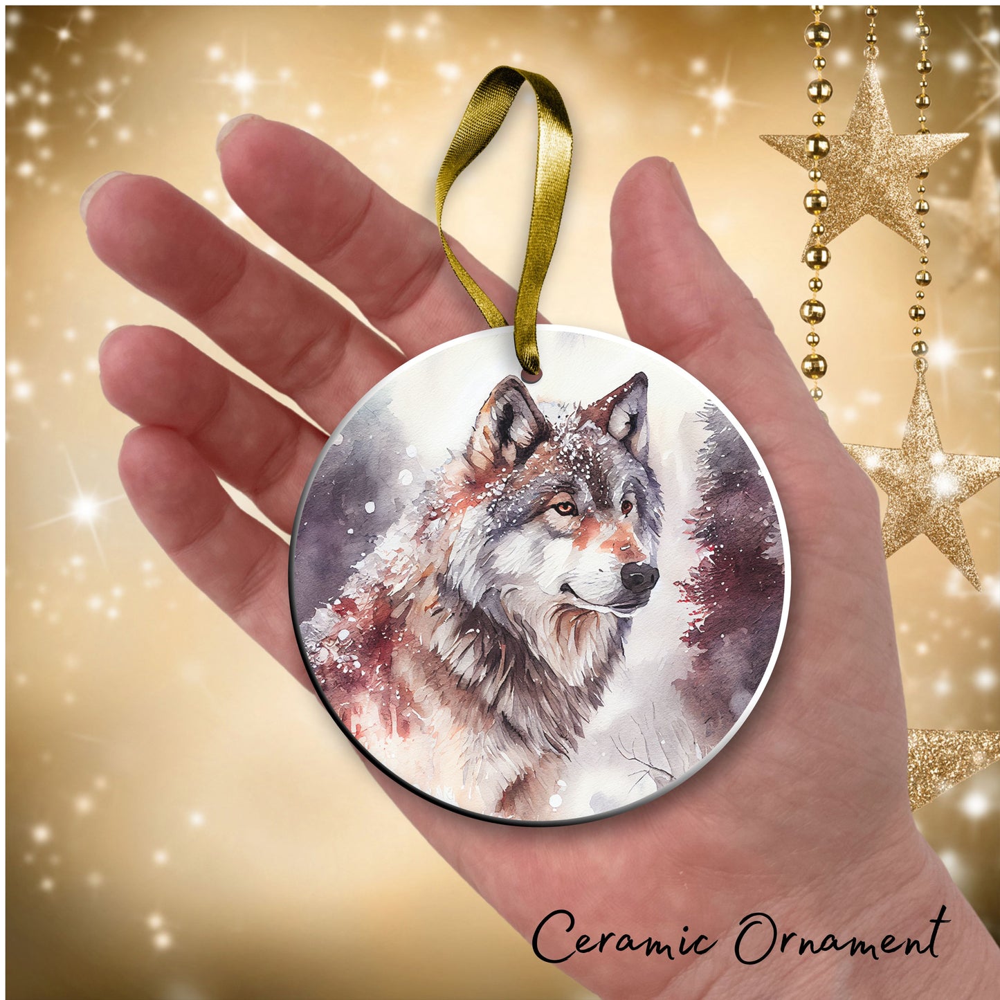 Winter Wolf Ceramic Ornament 31-06