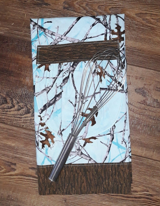 Blue Camoflauge Apron with Brown Leaves