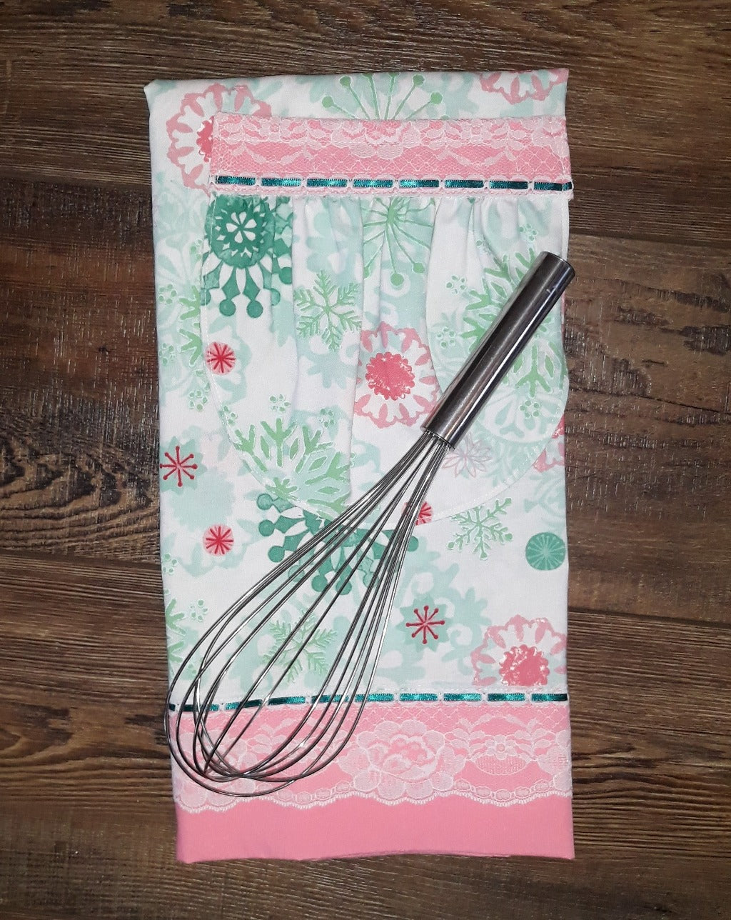 Green and Salmon Apron with Lace