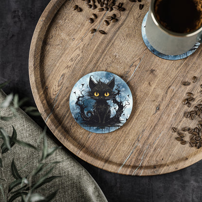 Halloween Black Cat Round Coaster
