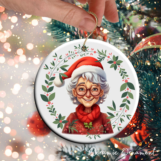 Funny Old Lady Christmas Ceramic Ornament 51-10