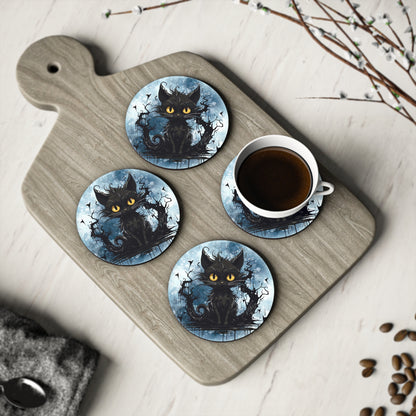 Halloween Black Cat Round Coaster
