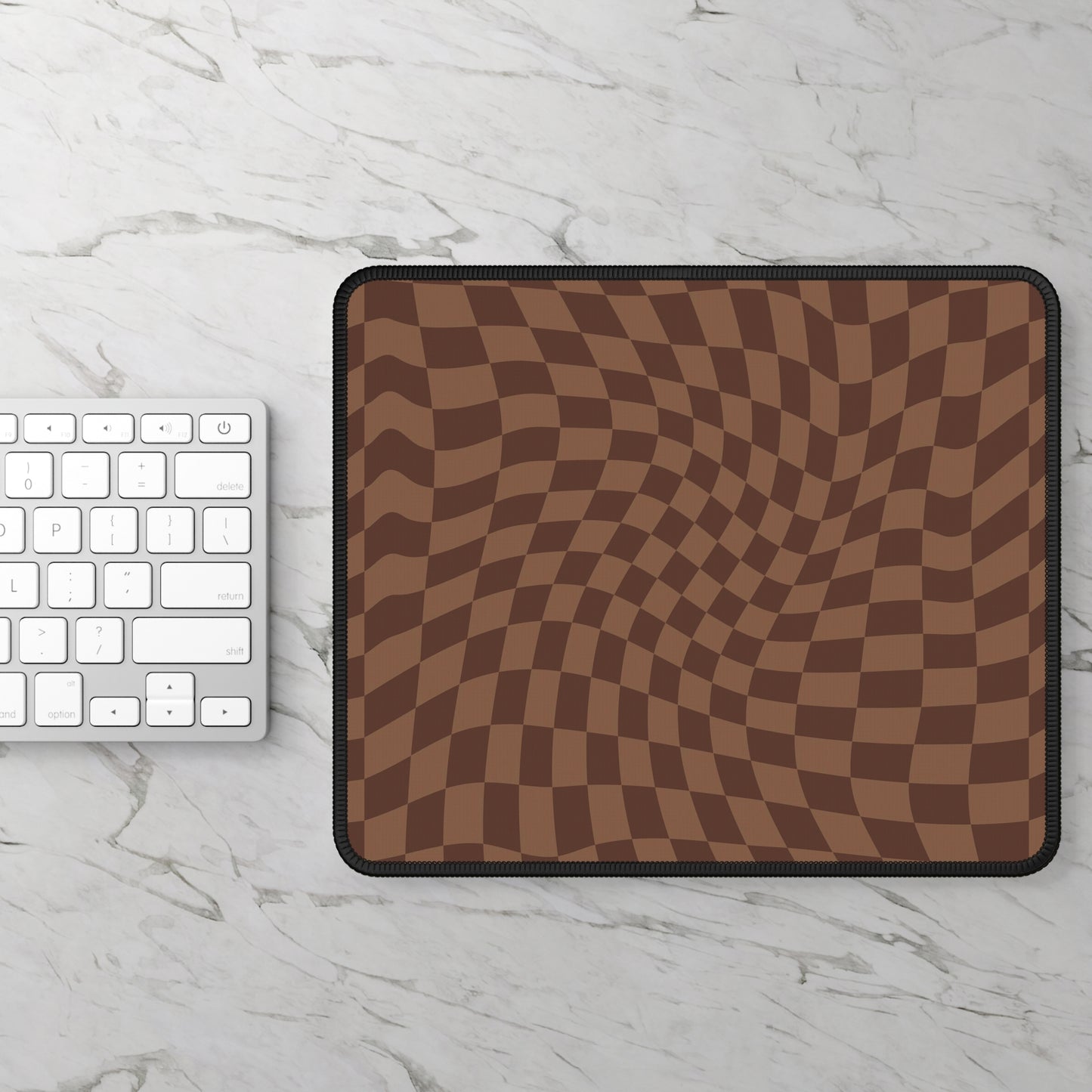 Trendy Wavy Brown Checkerboard Non Slip Gaming Mouse Pad
