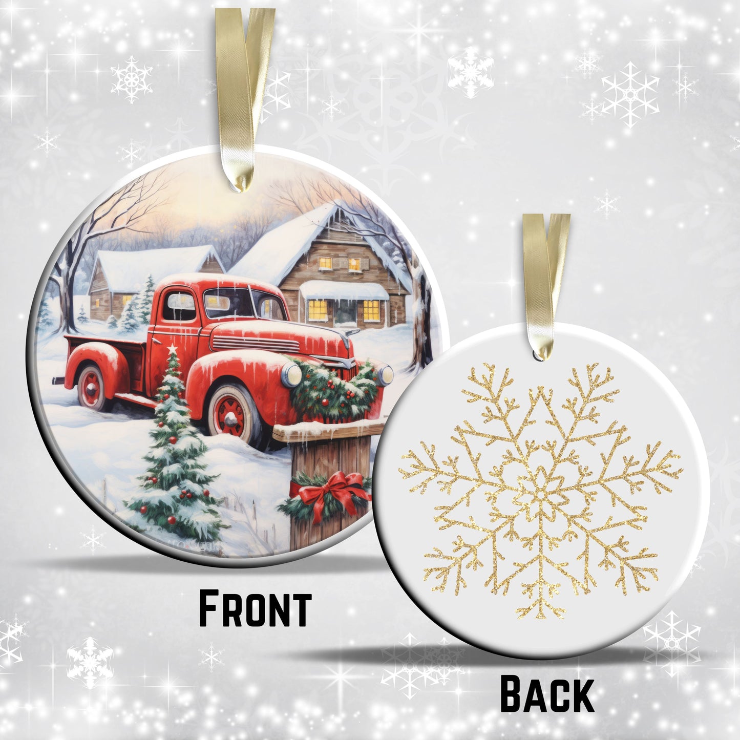 Vintage Farm Red Truck Christmas Ceramic Ornament 01-28