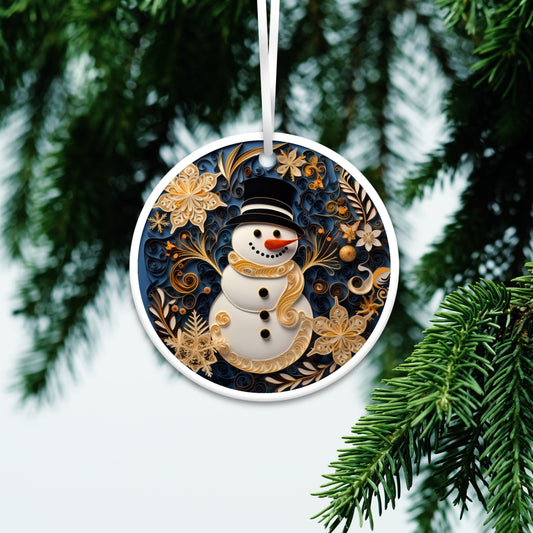 Blue and Gold 3D Christmas Ceramic Ornament 01-04