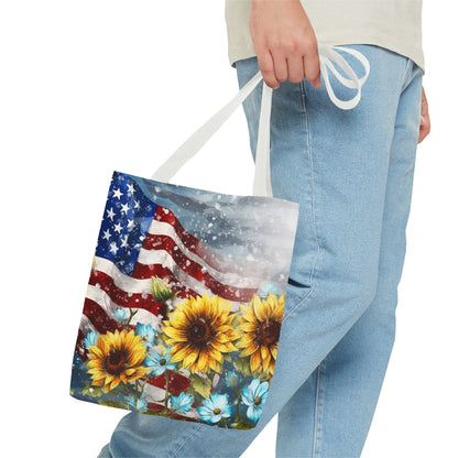 Patriotic Sunflower with Flag Tote Bag