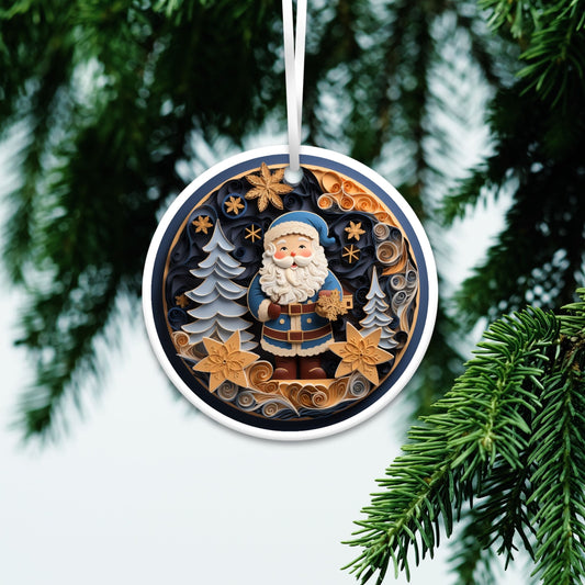 Blue and Gold 3D Christmas Ceramic Ornament 01-02