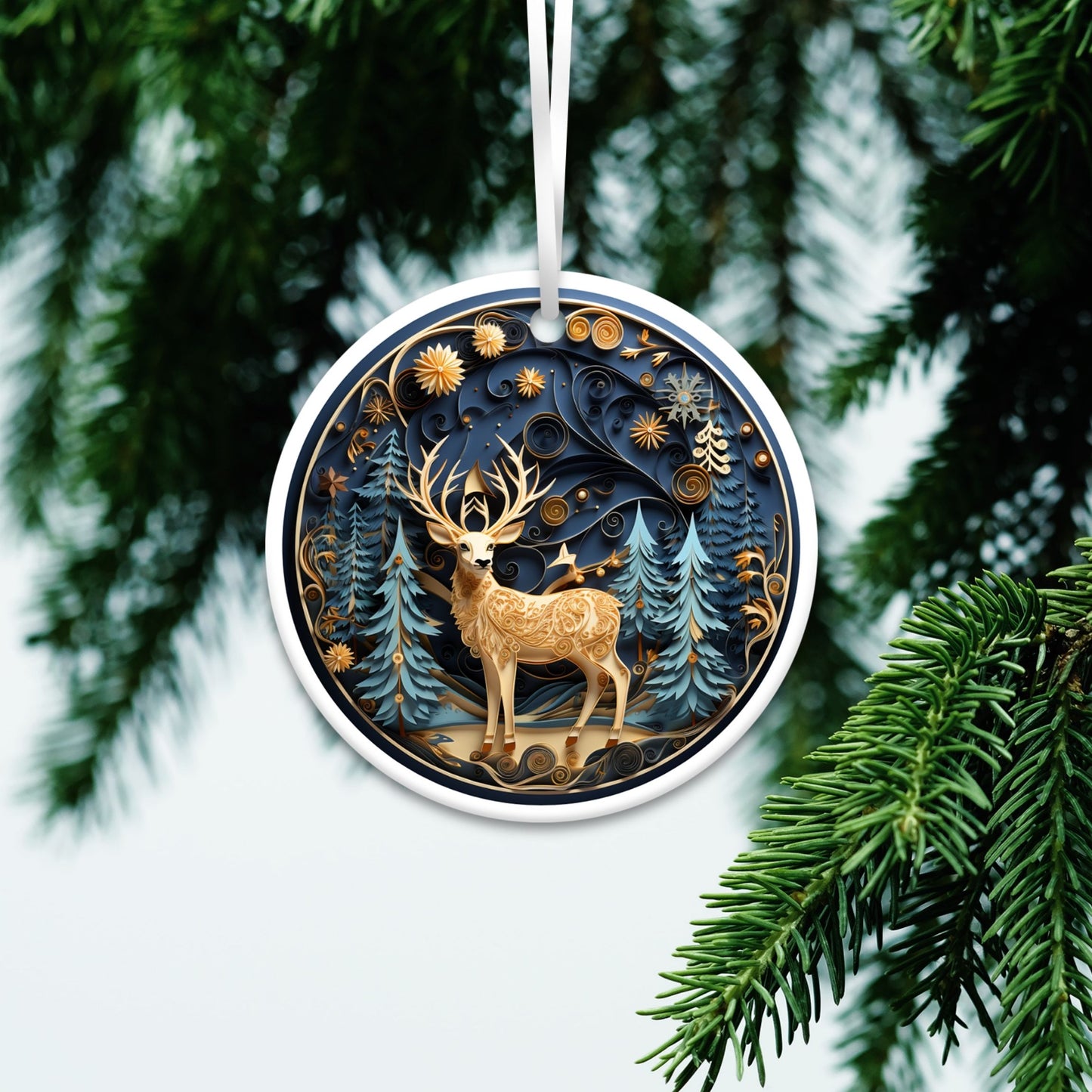Blue and Gold 3D Christmas Ceramic Ornament 01-03