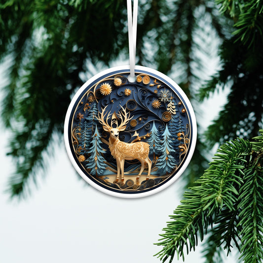 Blue and Gold 3D Christmas Ceramic Ornament 01-03