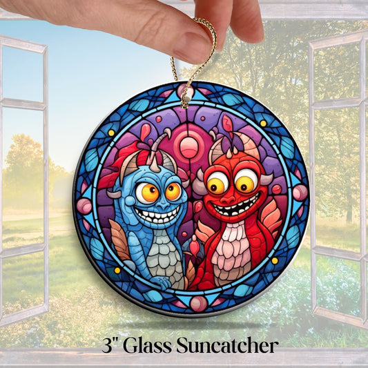Glass Suncatcher Stained Glass 110-01 Cartoon Valentine Monster