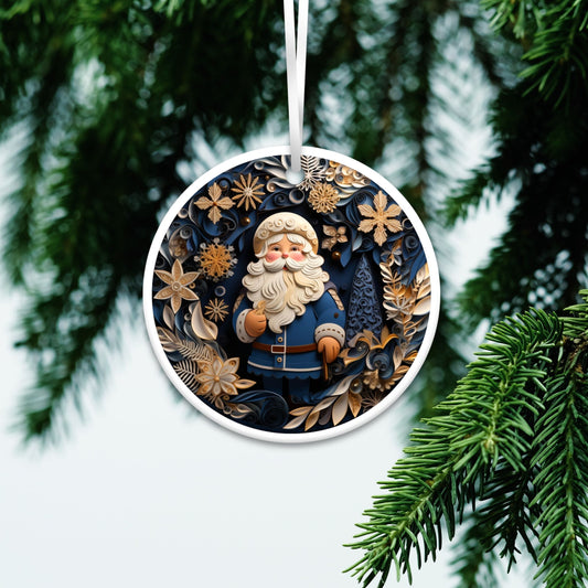 Blue and Gold 3D Christmas Ceramic Ornament 01-10