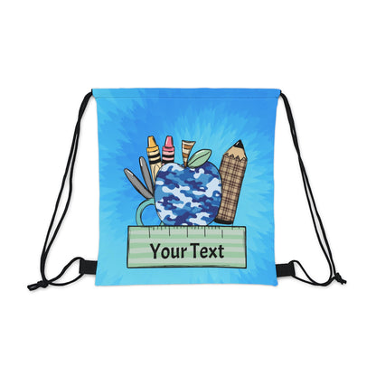 Back to School Personalized Kids Name Outdoor Drawstring Bag Blue Army Apple